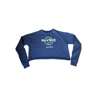 Hard Rock Cafe Orlando Cropped Sweatshirt Navy Blue Logo Pullover Small